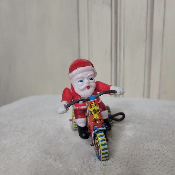 VTG Japan Mechanical WindUp Tin Celluloid Bell Toy Santa Bike Tricycle✨️WORKS - Picture 13 of 13